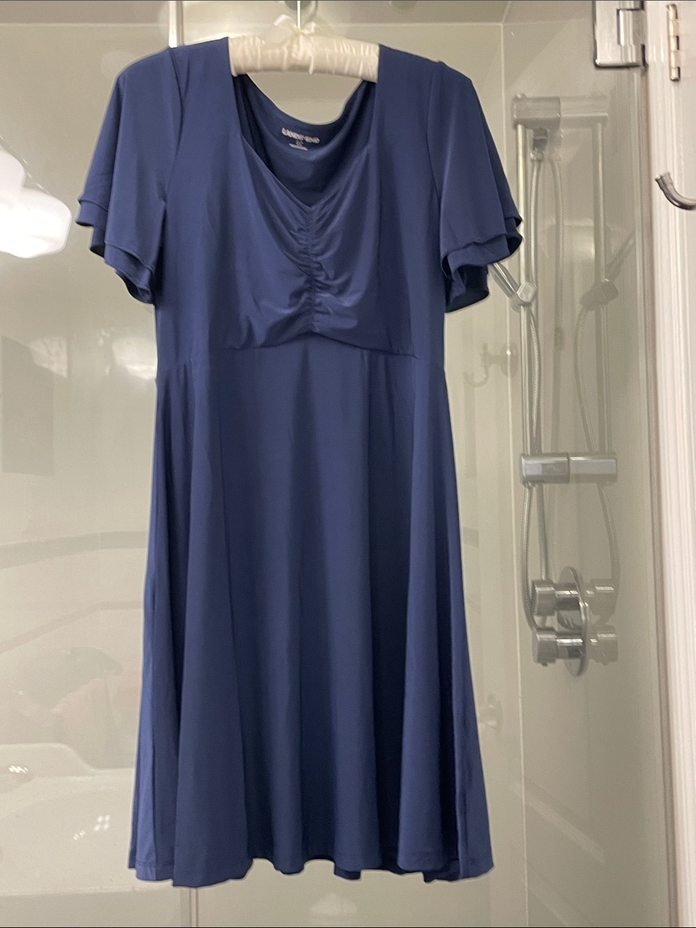 Deep Blue Short Sleeve A-Line Dress